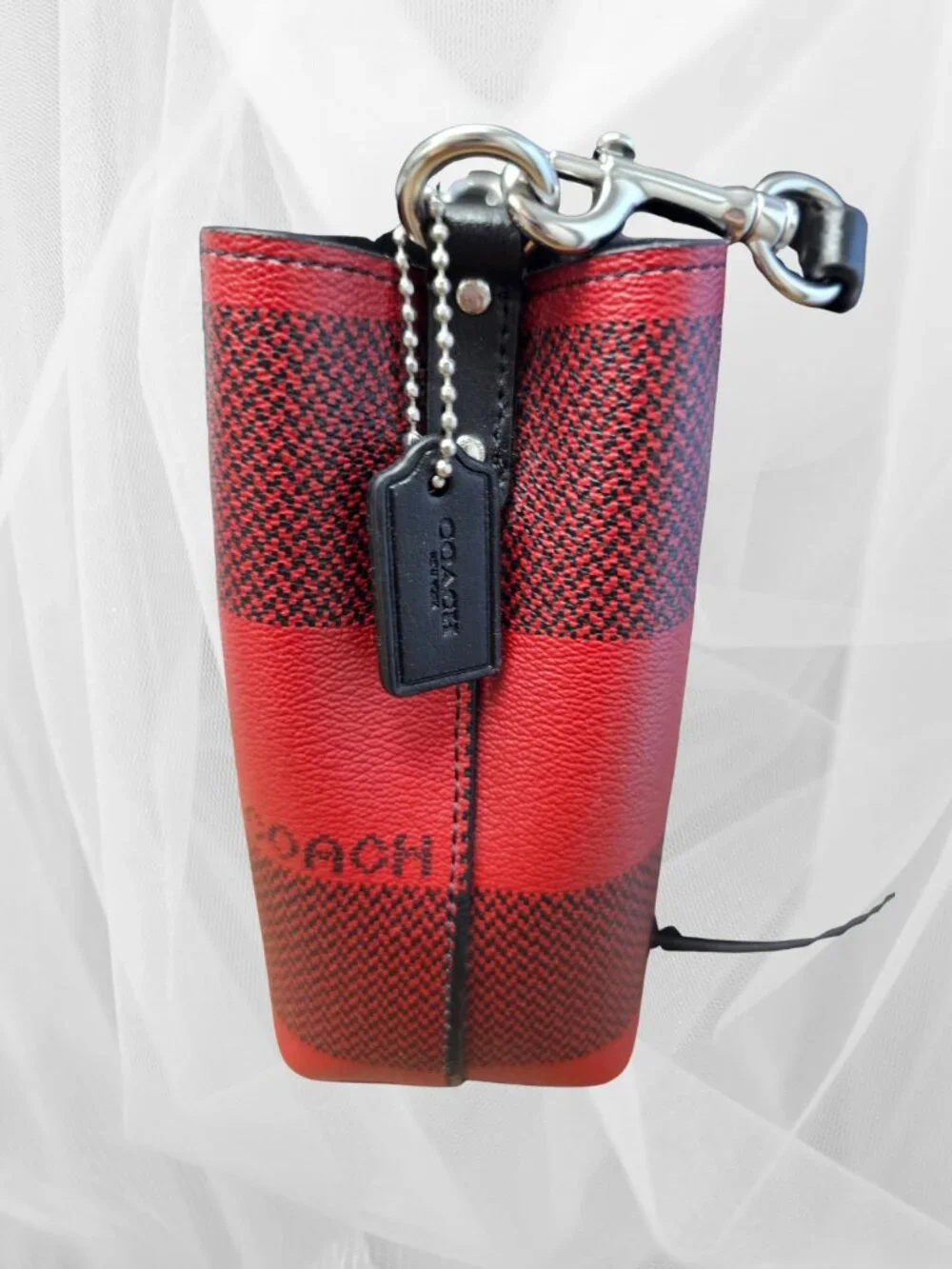 Coach Mollie Red & Black Buffalo Plaid Leather Crossbody Bag